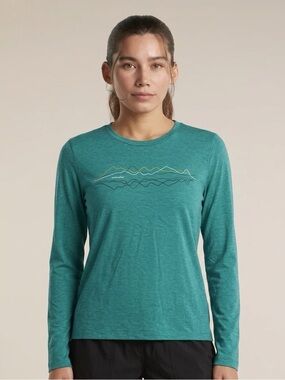 ICEBREAKER Women's Merino Long Sleeve Fitted Graphic Tee - Flux Green, Medium